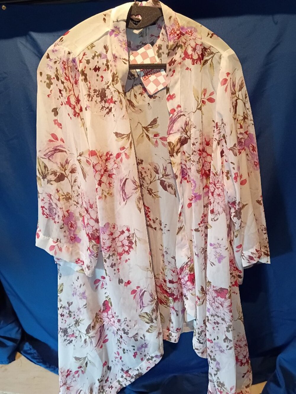 NWOT Sheer blouse w/ pink & purple flowers Size 12